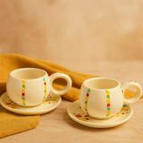 Dekorasyaa Duble 2'li Seramik Kahve Fincan Takımı - 150ML - Renki Benek Desenli - 4