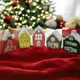 Dekorasyon Bahçesi Kar Efektli Renkli Mini Ev Tealight Seti (5’Li) – Taş Tozundan El Yapımı Dekoratif Mumluk