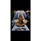 Dekorasyon Bahçesi Meditasyon Temalı Çift Tealight Mumluk Biblo | Altın Renk Kadın Figürü | Dekoratif Taş Tozu Mumluk
