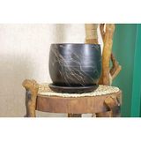 Dekorasyon Siyah Üzeri Gold Tabaklı Terracota Toprak Saksı Saksılık Salon Çiçeklik 19 cm