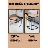 Dekoratif 2 Yönlü Metal Yan Ve Orta Sehpa Ahşap Raflı Koltuk Yanı Servis Sehpası Ve Orta Sehpa