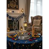 Dekoratif 28 cm Hilal Eskitme Gümüş Ramazan Led Lamba 10 cm Kancalı Set