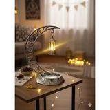 Dekoratif 28 Cm Hilal Parlak Gümüş Ramazan Led Lamba 10 Cm Kancalı Set Vitrin