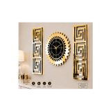 Dekoratif 3 Lü Set Pleksi Gold Aynalı 3d Kabartmalı Duvar Saati Ve Dekoru. Saat 40 cm, 20x50 cm Tablo. Sessiz saat