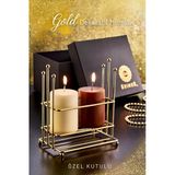 Dekoratif 3 Parça Altın Metal Standlı Kutulu Mumluk-Hediyelik- Ev Dekorasyonu