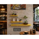 Dekoratif 3'lü Duvar Rafı Seti – 50/70/90 cm | 20 cm Genişlik | 18 mm Kalınlık | Gizli Montajlı Modern Yüzer Raf | Salon, Mutfak, Banyo ve Ofis İçin (SARI)