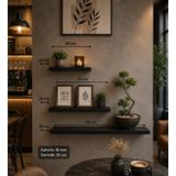 Dekoratif 3'lü Duvar Rafı Seti – 50/70/90 cm | 20 cm Genişlik | 18 mm Kalınlık | Gizli Montajlı Modern Yüzer Raf | Salon, Mutfak, Banyo ve Ofis İçin (SİYAH)