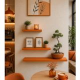 Dekoratif 3'lü Duvar Rafı Seti – 50/70/90 cm | 20 cm Genişlik | 18 mm Kalınlık | Gizli Montajlı Modern Yüzer Raf | Salon, Mutfak, Banyo ve Ofis İçin (TURUNCU)