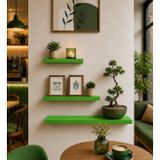 Dekoratif 3'lü Duvar Rafı Seti – 50/70/90 cm | 20 cm Genişlik | 18 mm Kalınlık | Gizli Montajlı Modern Yüzer Raf | Salon, Mutfak, Banyo ve Ofis İçin (YEŞİL)