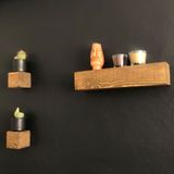 Dekoratif 3'lü Kütük Retro Duvar Rafı, 3'lü Küp Vintage Doğal Ahşap Uçan Raf