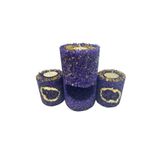 Dekoratif 3’lü taşlı Mumluk Tealight Mor gold