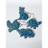 Dekoratif 4 Adet El Yapımı Kedi, Kuş, Fil ve Kaplumbağa Tasarımlı Kapı - Duvar - Bahçe Süsü