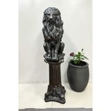 Dekoratif 53 cm Metalik Antrasit Aslan ve Sütun Set Ev Balkon Bahçe Dekorasyon Biblo Heykel Obje