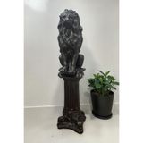 Dekoratif 53 cm Metalik Siyah Aslan ve Sütun Set Ev Balkon Bahçe Dekorasyon Biblo Heykel
