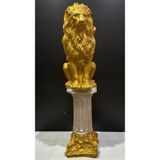 Dekoratif 53cm Büyük Boy İnci ve Gold Takım Gold Aslan ve Sütun Ev Balkon Bahçe Bohem Biblo Heykel