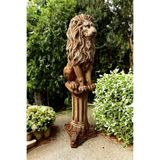 Dekoratif 53cm Eskitme Kahverengi Sütun Ve Aslan Set Heykel Ev Balkon Bahçe Dekorasyon Bohem Biblo