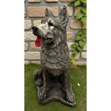 Dekoratif 55 cm Büyük Boy Gri Kurt Bahçe Balkon Ev Dekorasyon Biblo Heykel