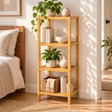 Dekoratif Ahşap 4'lü Kare Çiçek Rafı, Doğal Bambu 4 Katlı Saksılık ve Çok Amaçlı Depolama Ünitesi, 100 x 33 x 36,5 cm - Standart
