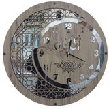 Dekoratif Ahşap Duvar Saati, Allah Tasarımlı, Aynalı Detaylı, Geometrik Desenli, 40 cm