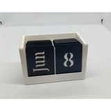 Dekoratif Ahşap Görünümlü Sonsuz Masa Takvimi - Minimalist 3D Baskı Ofis ve Ev Dekoru (Siyah-Beyaz) - Beyaz - Siyah