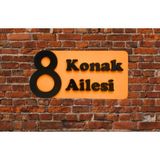 Dekoratif Ahşap Kapı Numaralığı, Kapı Isimliği, Isimli Daire Numarası, Otel Numarası ,oda Numarası-2 - Turuncu - Siyah