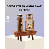 Dekoratif Ahşap Kum Saati Ve Deniz Feneri Figürlü Masa Süsü – Şık Ve Fonksiyonel Tasarım