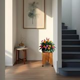 Dekoratif Ahşap Saksılık Çiçeklik Ahşap Saksı Altlığı 38X38X50 cm Tekerlekli Saksı Sehpas - Çok Renkli