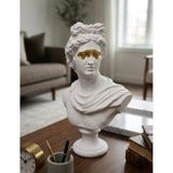 Dekoratif Apollo Büst Biblo – Antik Yunan Heykel Tarzı, Biblo Beyaz Gold Lüks Salon Konsol Süs Objesi (polyester)
