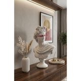 Dekoratif Apollo Büst Biblo – Antik Yunan Heykel Tarzı, Biblo Beyaz Pembe Lüks Salon Konsol Süs Objesi (polyester)