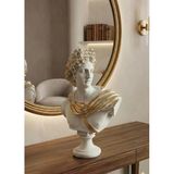 Dekoratif Apollo Büst Biblo – Antik Yunan Heykel Tarzı, Erkek Model Biblo Gold Detaylı Lüks Salon Konsol Süs Objesi (polyester)