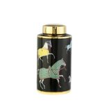 Dekoratif Atlı Büyük Boy Siyah Gold Küp 17X17X33 Cm Ak.Wlt0699