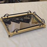 Dekoratif Aynalı Metal Tepsi 46X32 cm Antik