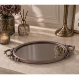 Dekoratif Aynalı Tepsi 49x26 cm – Avangard Kulplu Sunum ve Organizer Tepsisi, Modern Dekoratif Tepsi (Taupe)