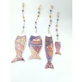 Dekoratif Balık Şekilli Ahşap Süs Eşyaları, Renkli Desenli, 4'lü Set