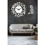 Dekoratif Beyaz Duvar Saati 50x50 cm + Kedi ile Boyama