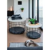 DEKORATİF BEYAZ METAL 2’Lİ ORTA SEHPA KEDİ YUVALI YASTIKLI METAL SEPETLİ ZİGON SEHPA