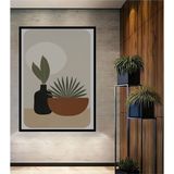 Dekoratif Bohem Minimalist Soyut Çizim Ahşap Tablo Çerçeve Görünümlü Dikey Duvar Dekorasyon Tablosu - 50 x 30 - Kırmızı