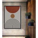 Dekoratif Bohem Minimalist Soyut Çizim Ahşap Tablo Çerçeve Görünümlü Dikey Duvar Dekorasyon Tablosu - 70 x 50 - Kırmızı