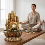 Dekoratif Büyük Boy Buda El Figürlü Masaüstü Şelale LED Işıklı Zen Su Çeşmesi Meditasyon Dekoru 40cm