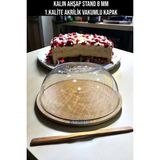 Dekoratif Büyük Kek Fanus Kalın Ahşap Stand Akrilik Kap /kek Pasta Sunum (Stand 31.5/kap 30CM)