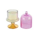 Dekoratif Cam Mum Standı, Pembe Kapaklı, Altın Kaideli, 8x16 cm, Şampanya Rengi Mum ile