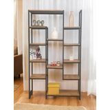 Dekoratif Çam Rengi Ahşap Raflı Metal Kitaplık Çok Amaçlı Stand Salon Ve Çalışma Odası 12 Raflı Ünite Matkapsız Kolay Kurulum