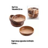 Dekoratif Çerezlik Tabak, Doğal Ahşap Akasya Çerezlik 9 Cm, 4'Lü Set