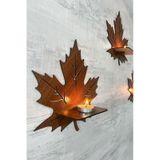 Dekoratif Ceviz Yaprak Desen Duvar Rafı 3 Lü Set 25 Cm Duvar Mumluğu - Mumluk Raf - Ahşap Desen