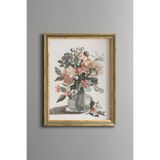 Dekoratif Çiçek Buketi - Vintage Desenli Çerçeve - İnce Model, Altın4, 21 x 30