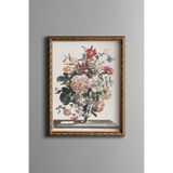 Dekoratif Çiçek Vazosu - Vintage Desenli Çerçeve - İnce Model, Altın2, 21 x 30