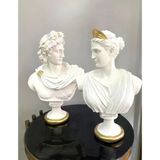 Dekoratif Diana Ve Apollo İkili Heykel Takım Büst Biblo – Antik Yunan Beyaz Afrodit Lüks Salon Obje