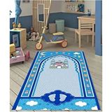 Dekoratif Dijital Baskılı Kaymaz Taban Eğitici Küçük Çocuk Seccade Namazlık Hediyelik 45X90CM - 45 x 90 cm - Mavi