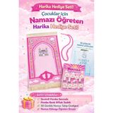 Dekoratif Dijital Baskılı Kaymaz Taban Eğitici Küçük Çocuk Seccade Namazlık Hediyelik 45X90CM - 45 x 90 cm - Pembe