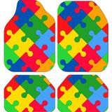 Dekoratif Dijital Baskılı Renkli Puzzle Desen Her Araca Uyumlu Yıkanabilir Oto Paspas Takımı - Çok Renkli